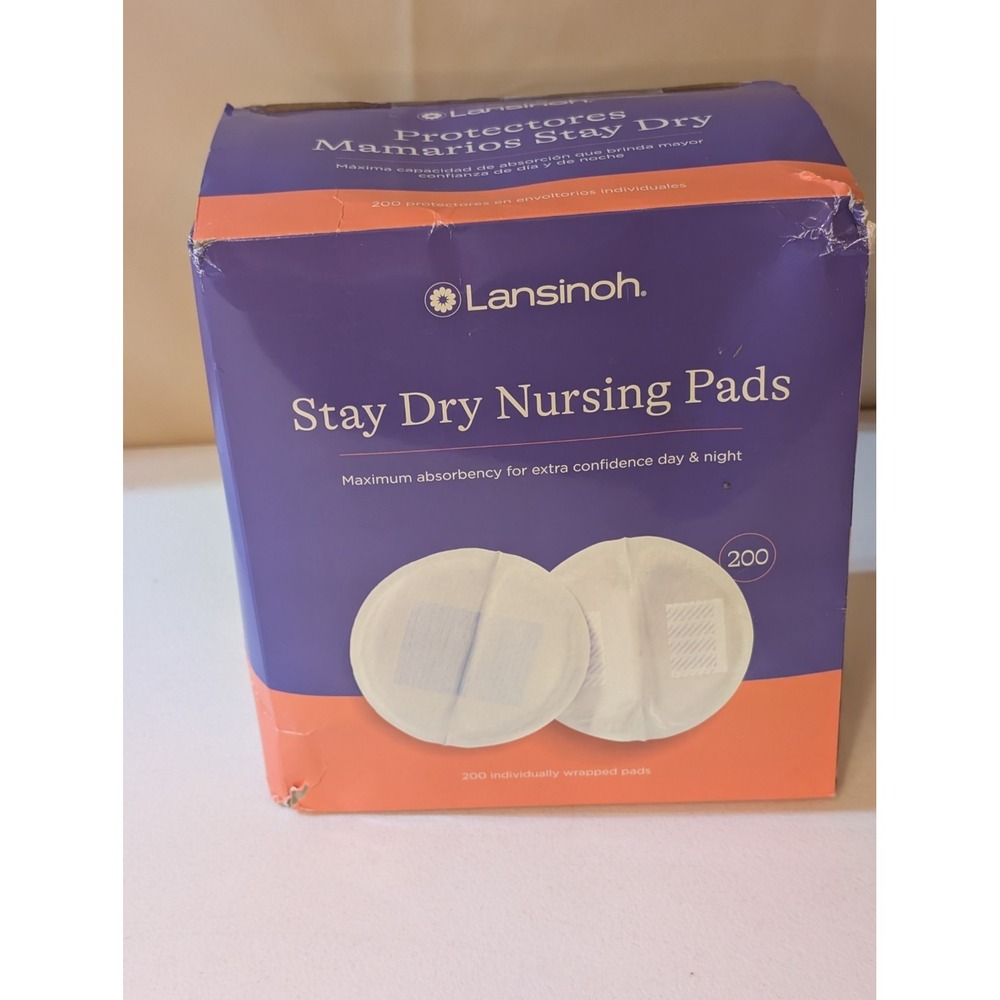 LANSINOH Stay Dry Nursing Pads 200 Ct Individually Wrapped – Distressed Box